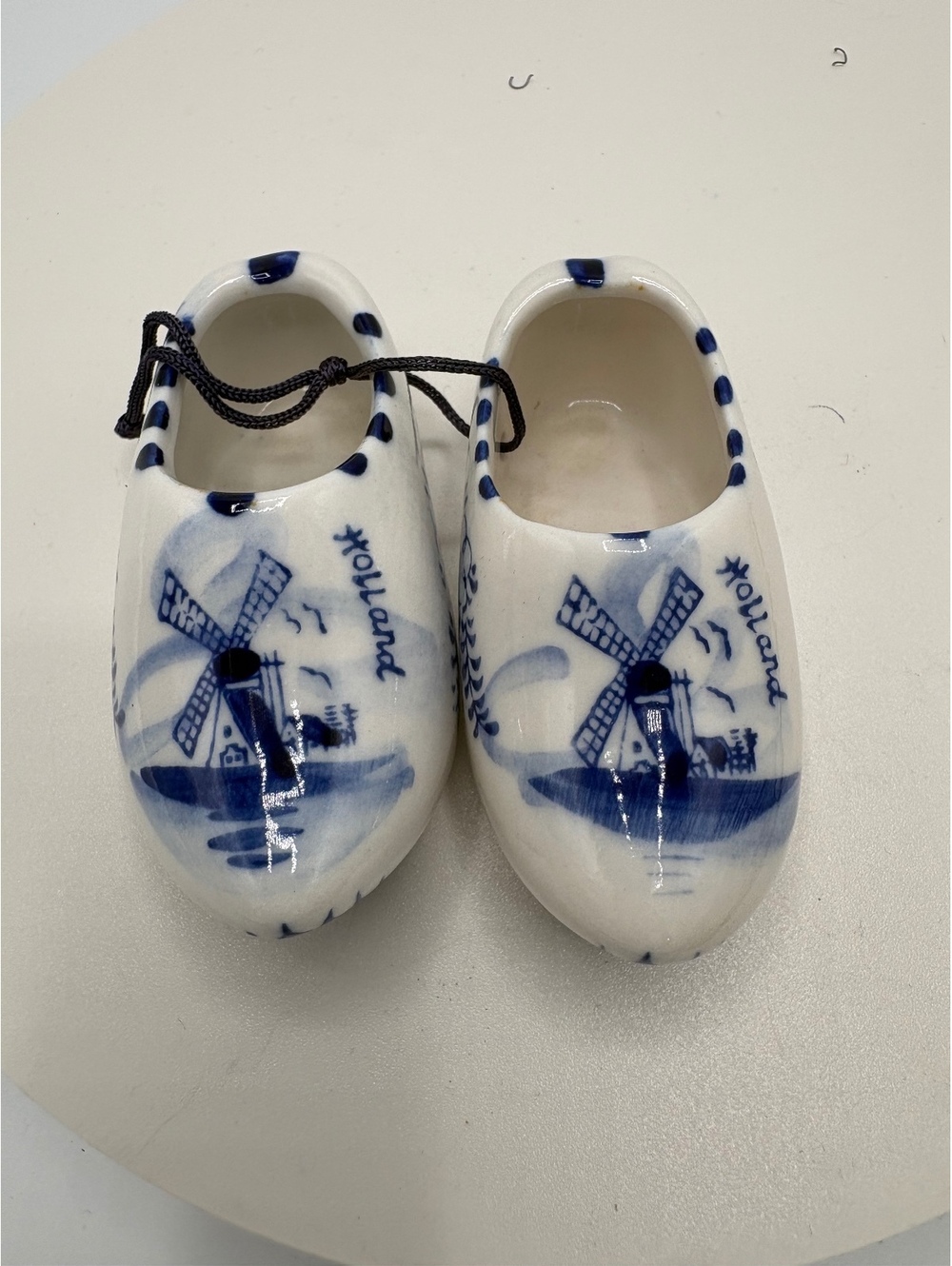Handpainted Delft Blue Ceramic Clogs Trinket Display Pair